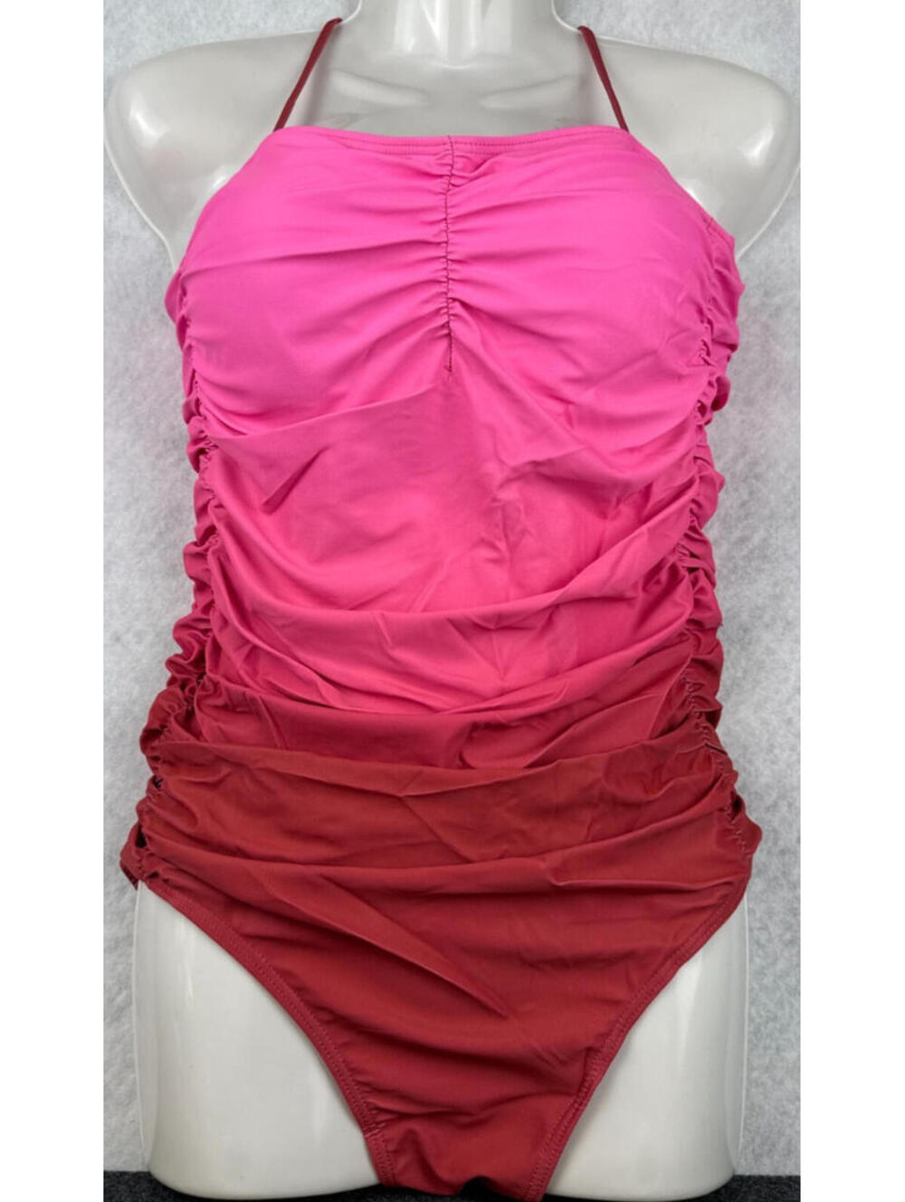 Pink Ombre Ruched High Cut One Piece Swimsuit Womens XL NEW